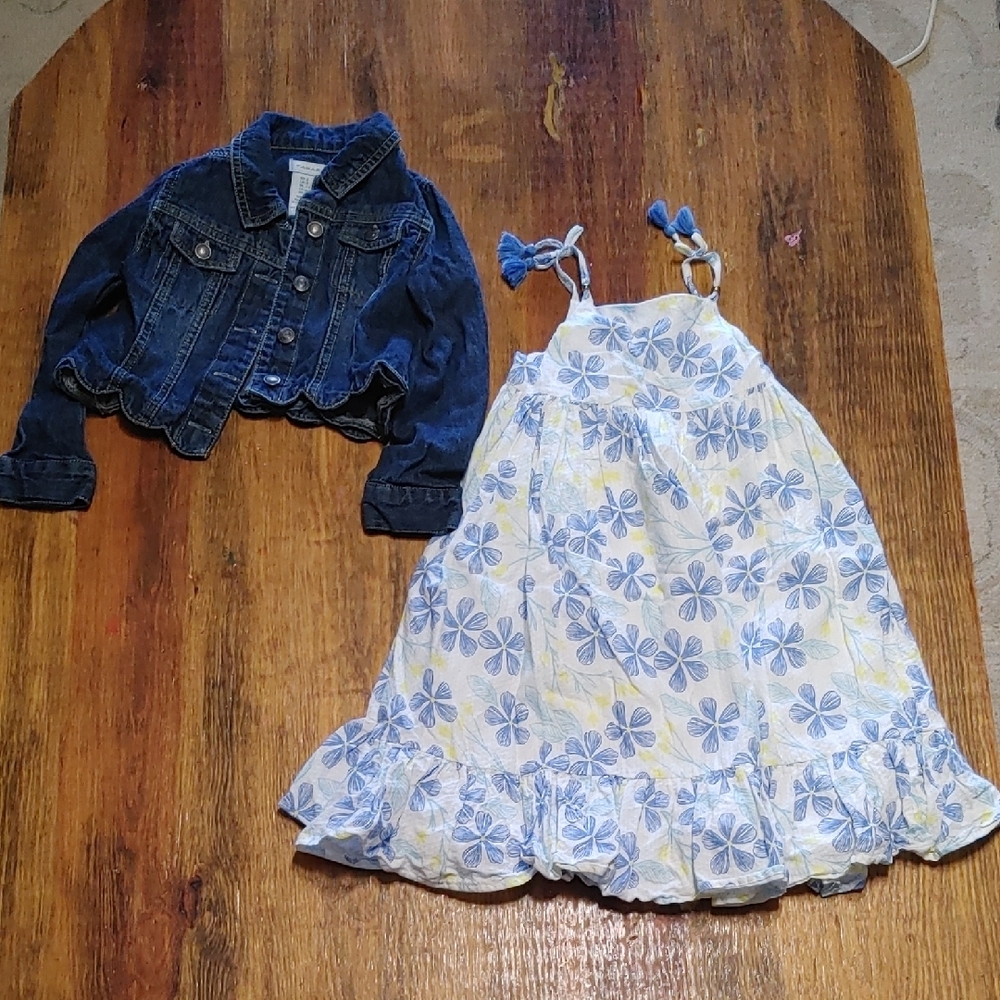 Purse Included!! Tahari Blue & Yellow Floral Dress with Denim Jacket size 4